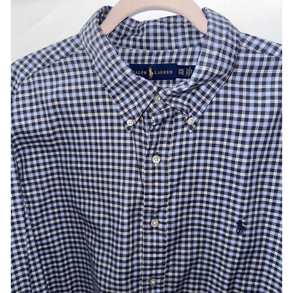 Polo Ralph Lauren Blue‎ Plaid Button Down Mens XXL/2XL 100% Cotton